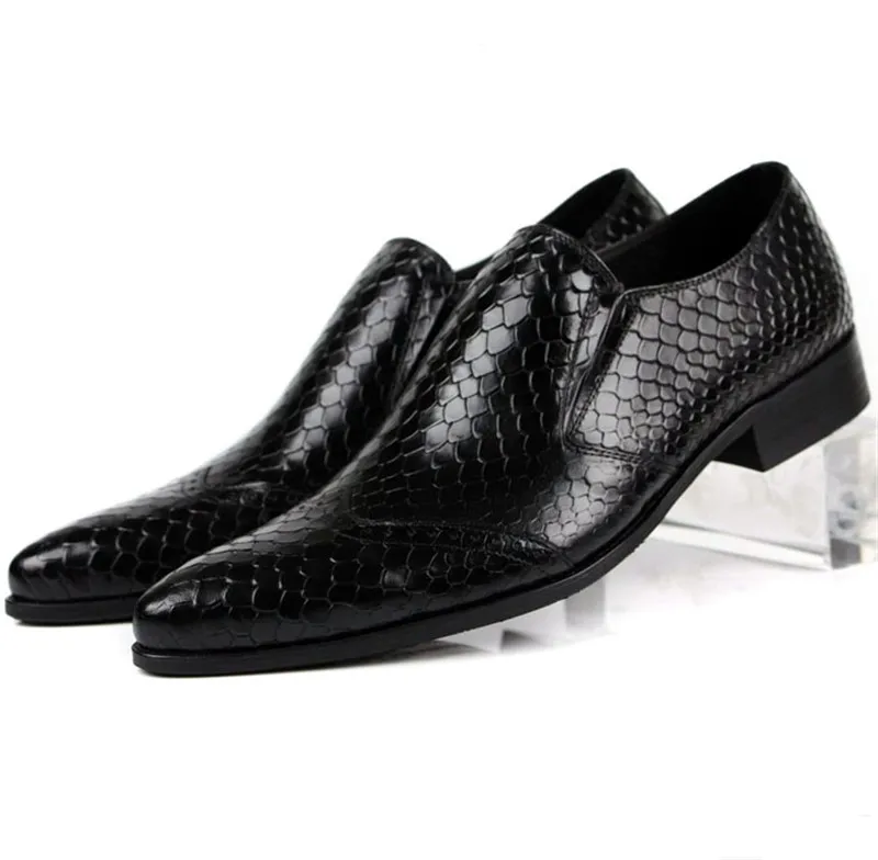 Large Size EUR45 Fashion Serpentine Formal Mens Dress Shoes Genuine Leather Business Shoes Male Wedding Groom Shoes