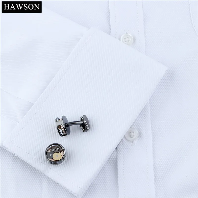 HAWSON Gun Plated Non-Movement Cufflinks Wedding Groomsmen Gift Mechanical Black Cuff Links