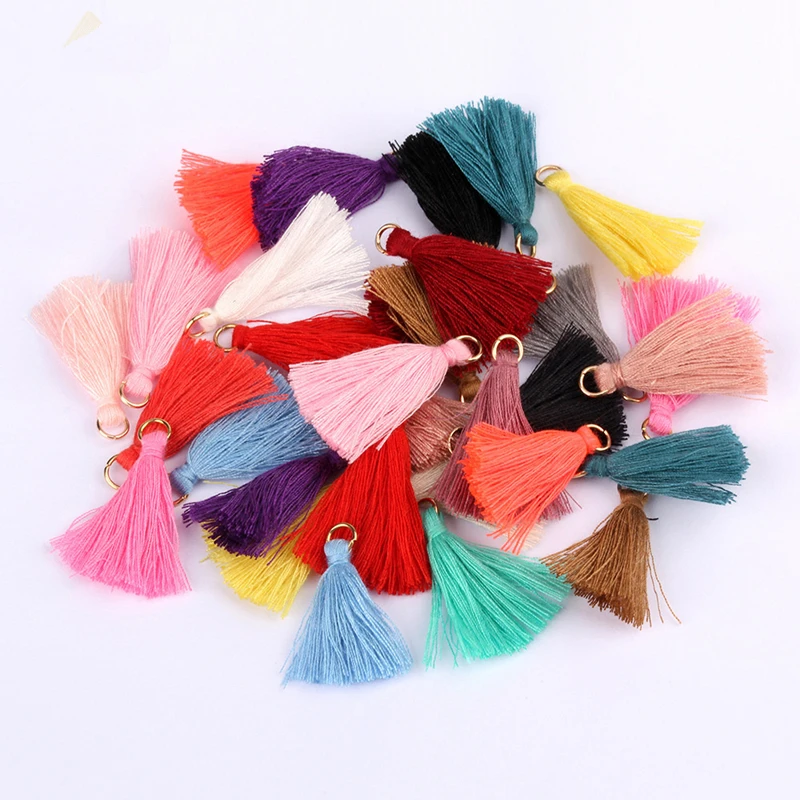 50PCS 3.6CM Mini Metal Ring Polyester Cotton Fabric Tassel DIY Pendant Jewelry Making Fringe Trim Craft Tassel Sewing Accessorie