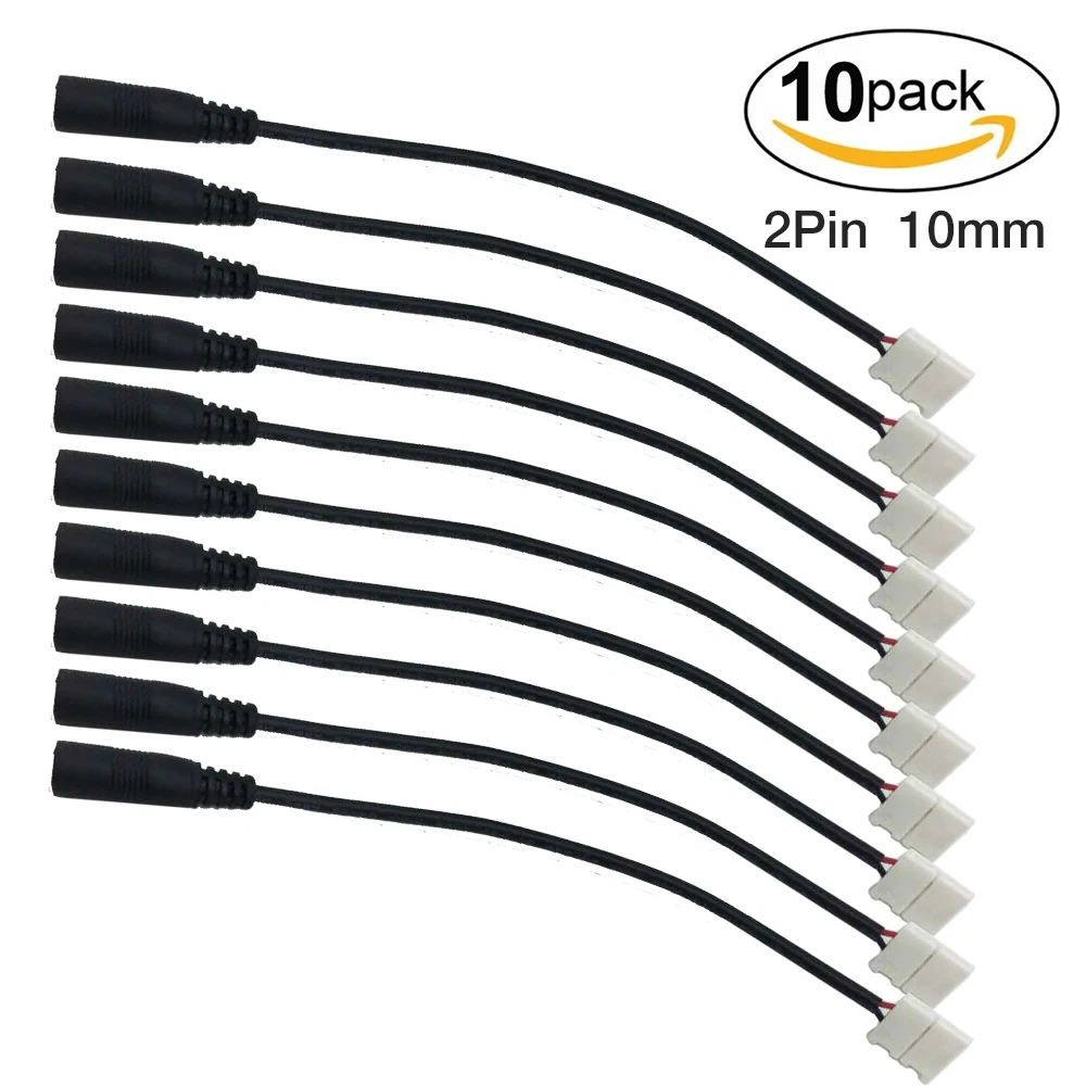 10pcs/Pack 10mm DC female plug Solderless Snap Down LED Strip Connector with 2Pin connector for Single Color Flex LED Strips