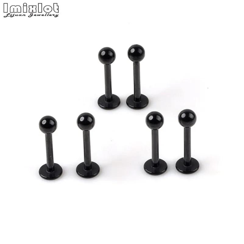 Wholesale 10Pcs/lot Stainless Steel Lip Piercing Spherical Labret Lip Rings Plated Black Body Piercing Tragus Jewelry Unisex