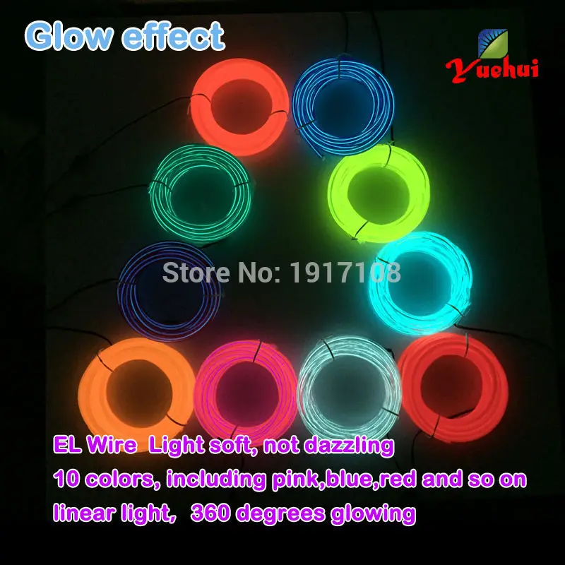 5.0mm 2Meter Glowing EL Wire Colorful DC-3V 10 COLOR LED Neon Light Battery Powered Cold Light For Clubs House Party Decor