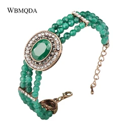 Wbmqda Luxury Green Natural Stone Bracelet For Women Antique Gold Crystal Hand Made Turkish Wedding Jewelry