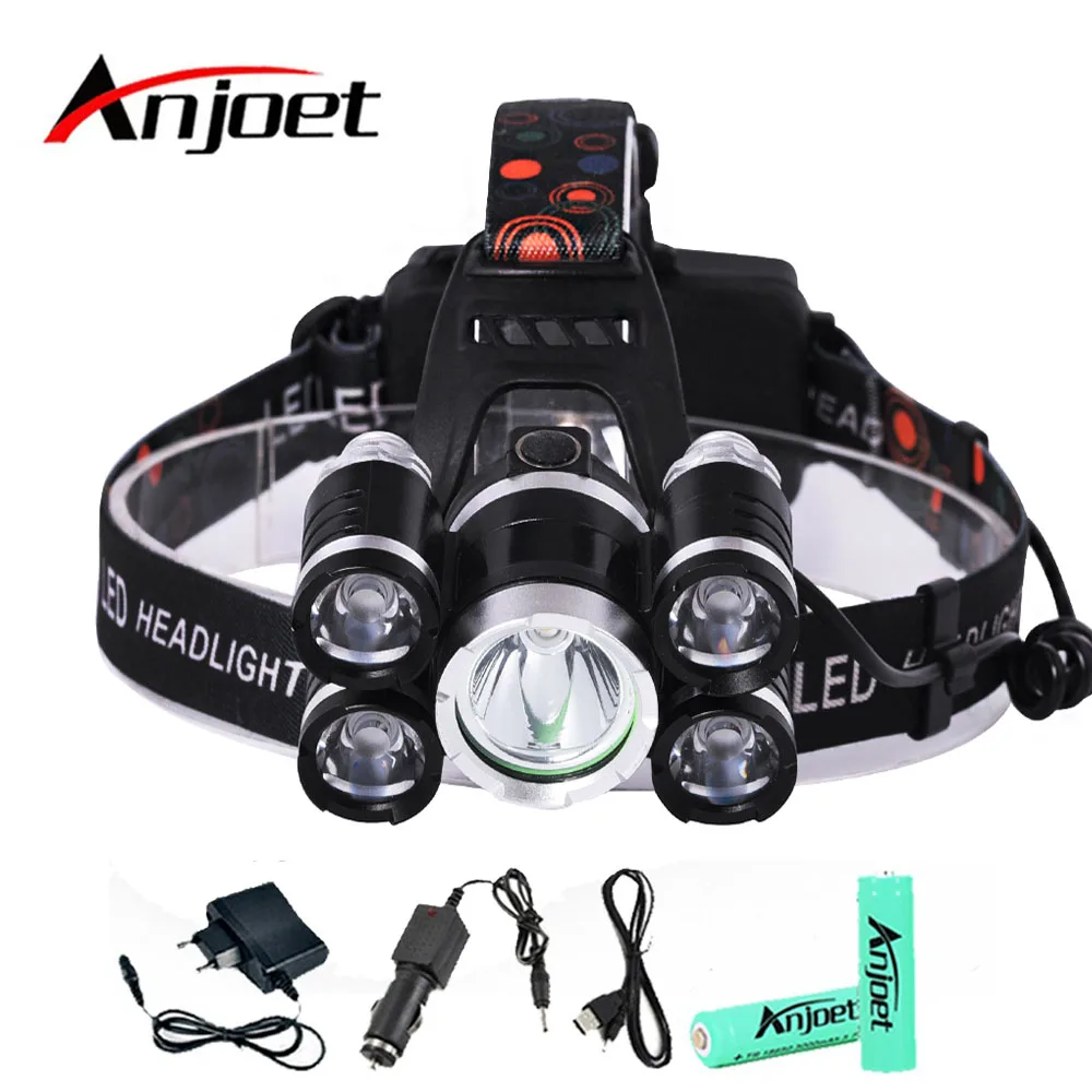 

Anjoet 15000Lm LED Head Lamp Light XML T6+4R5 Headlamp Rechargeable 18650 Head Flashlight Torch Camping Fishing Hunting Lantern