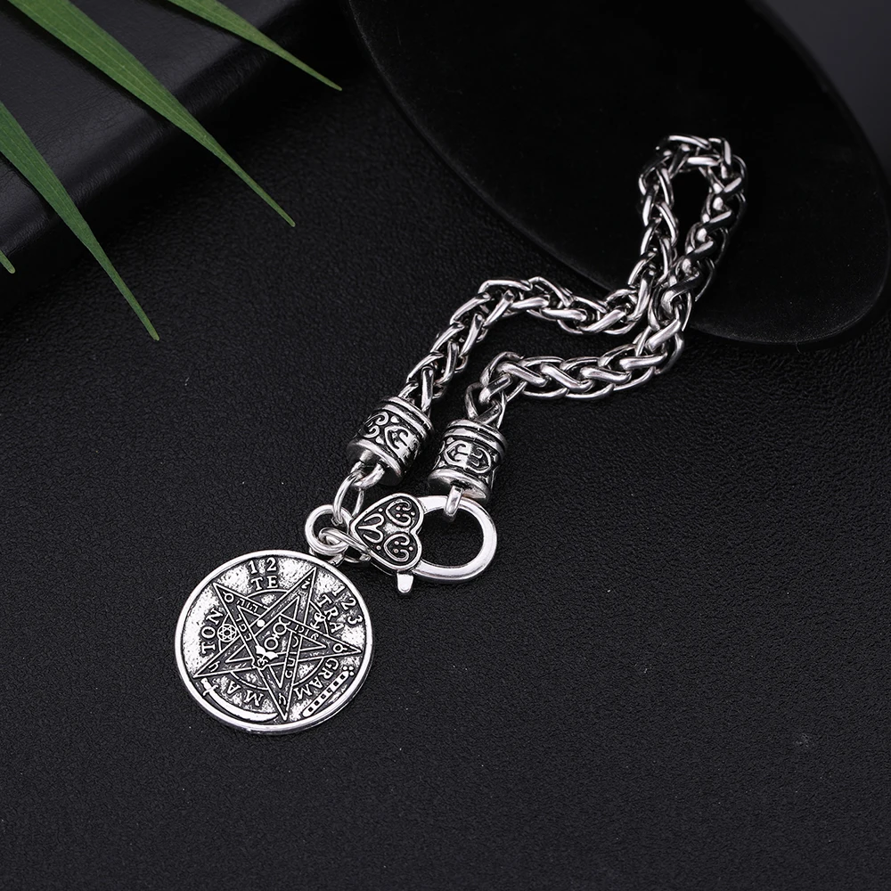 Skyrim Vintage Tetragrammaton Pentacle Pentagram Pendant Bracelets Wiccan Talisman Amulet Seal of Solomon Jewelry Gift For Men