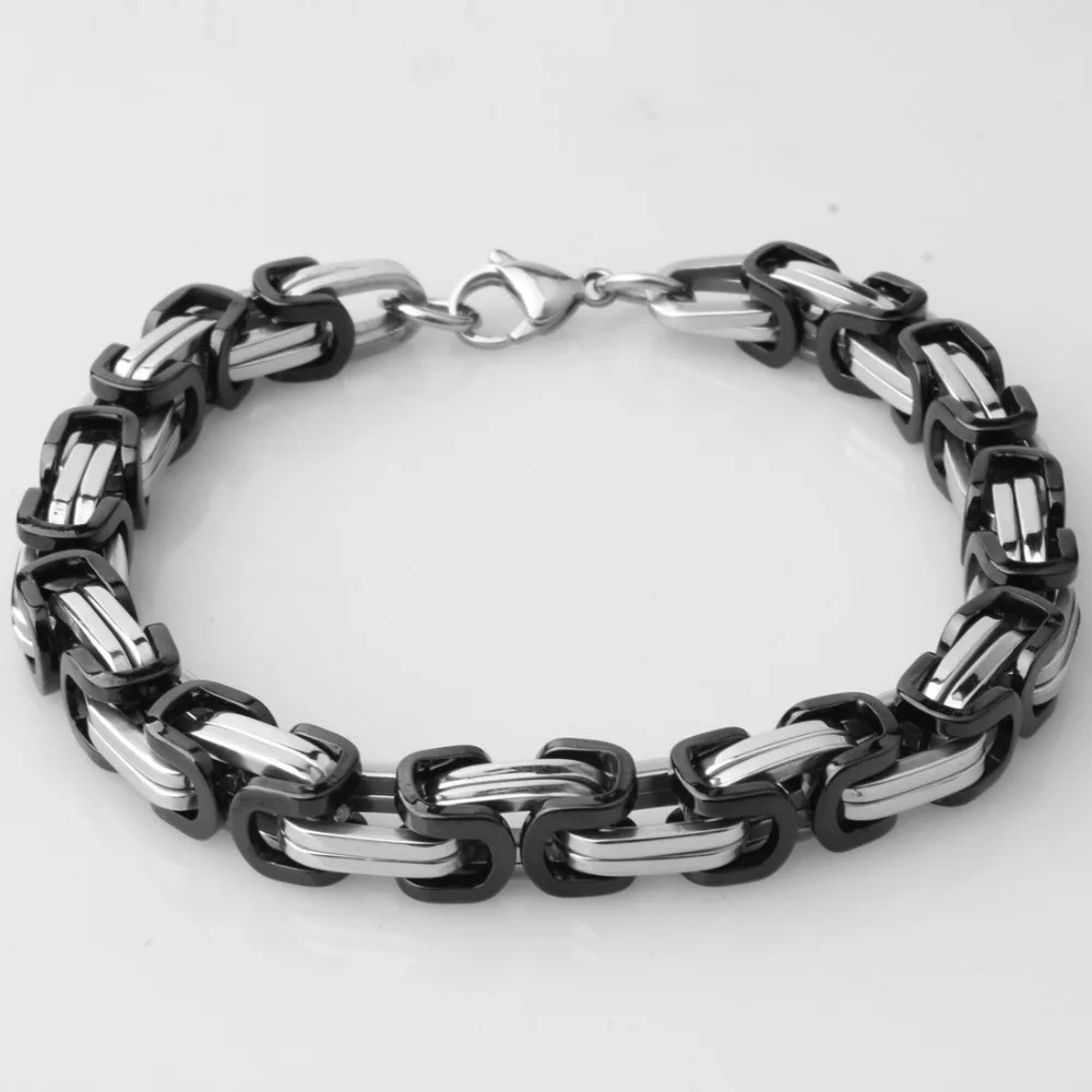 Top Stainless Steel Bracelet For Men Women Byzantine Box Link Chain Gold Silver Black Color Bracelets 2018 Fashion Jewelry 7-11\