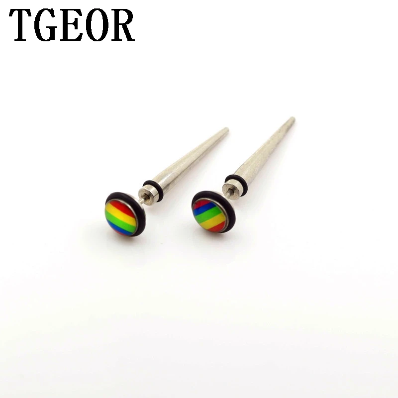 free shipping wholesale 10pcs 8mm reggae illusion cheaters stainless steel rasta color logo print Double O-ring Fake Taper