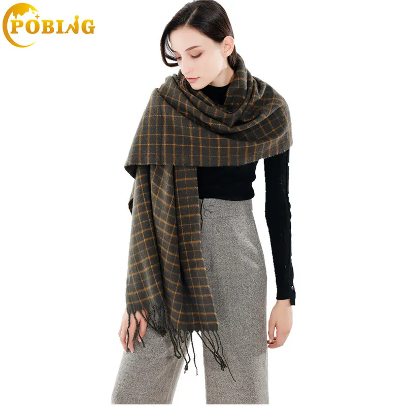 

POBING Brand Winter Scarf Women Tartan Plaid Cashmere Scarves Solid Wraps Basic Acrylic Wram Shawl Female Bufandas Blanket Scarf