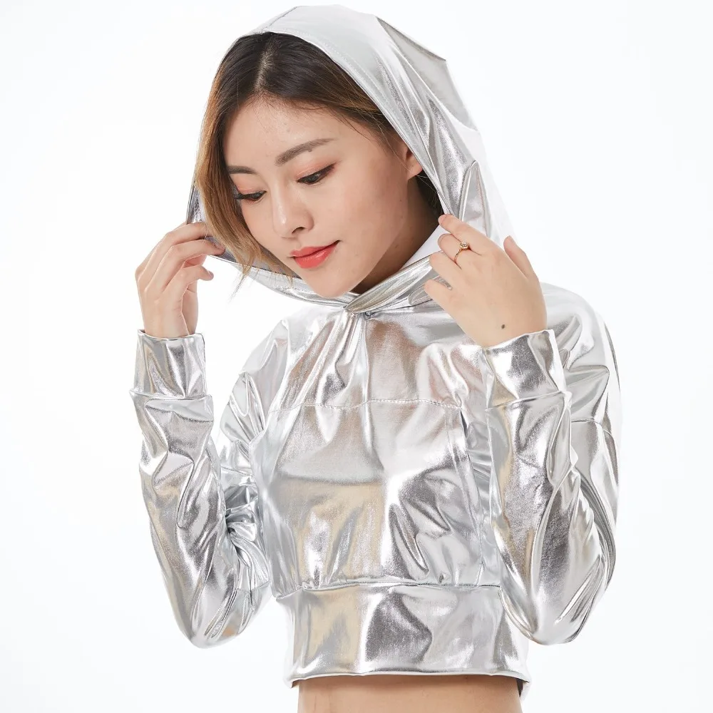 Wholesale Exclusive New Fashion 2021 Spring Summer Jazz Loose Thin Unisex Silver Shiny Top Performance Wear Dance Jackets