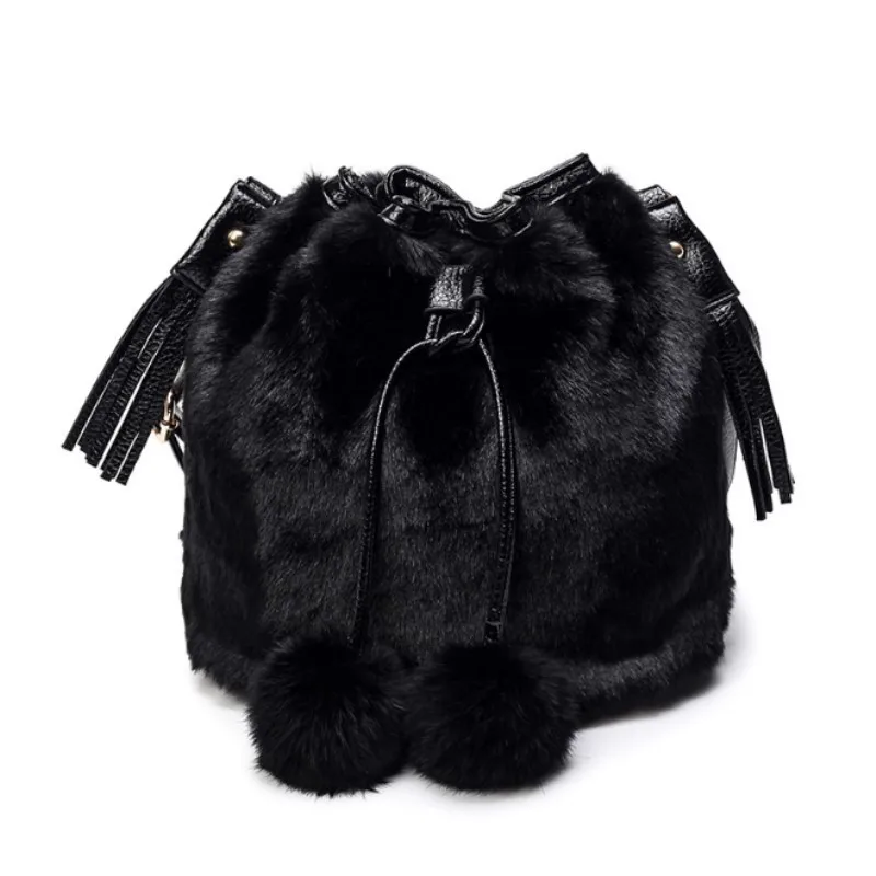 Sac à main en fausse fourrure avec pompon pour femme, petit sac à main pour fille, sac à bandoulière, mode d\'hiver initiée, ficelle de proximité, E27