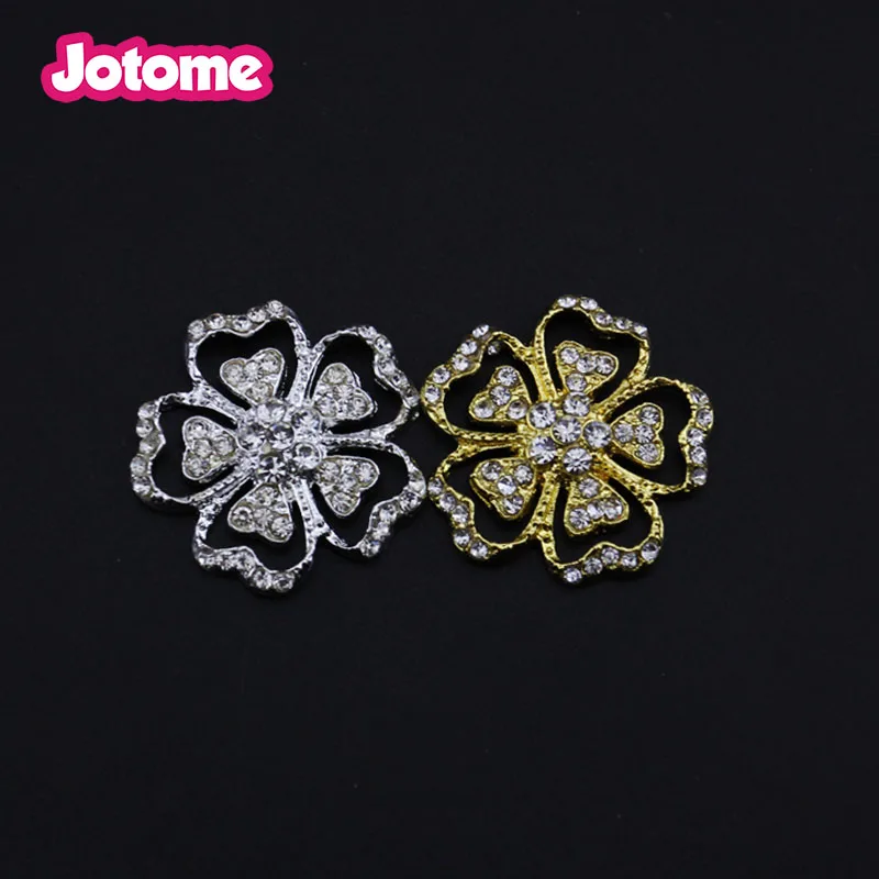 

100pcs/Lot Wholesale gold and silver tone cherry Flat Back Cute Flower Rhinestone Crystal Glass Button for wedding