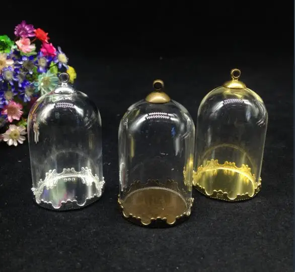 50pcs 38*25mm tube glass globe flower base 8mm beads cap set glass bottle vial pendant necklace glass cover dome jars finding