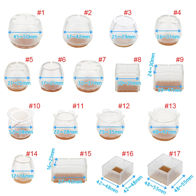 12Pcs Brand New Table Chair Leg Caps Assorted Round Square Rectangle Silicone Floor Protector Furniture Table Feet Covers