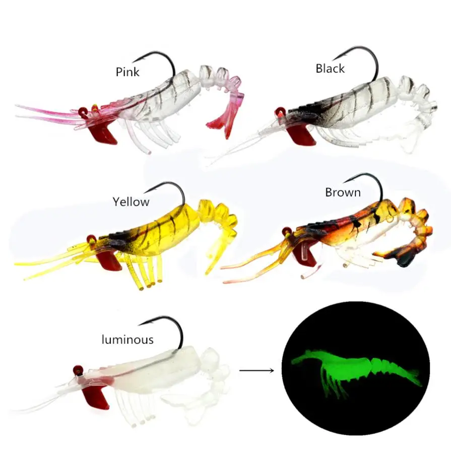 11.5cm 12g Soft Shrimp Fishing Lures Luminous Prawn Bait Built-in Hook