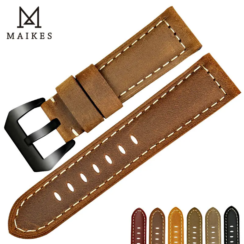 MAIKES New design watchbands for Fossil 22 24 26mm vintage genuine cow leather watch strap band watch accessories for Panerai