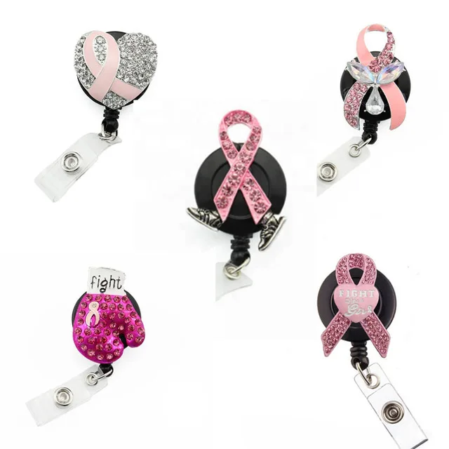 Breast Cancer Awareness Id Baghe holder Nurse Doctor Pink Ribbon Badge Retractable Pulling Reel