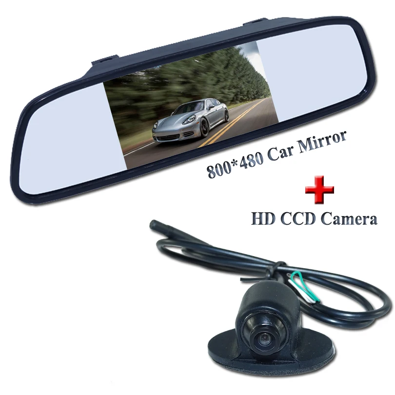 

Hot Selling CCD HD Car rear view parking backup camera for All cars + 4.3" car rearview mirror monitor TFT LCD Free Shipping