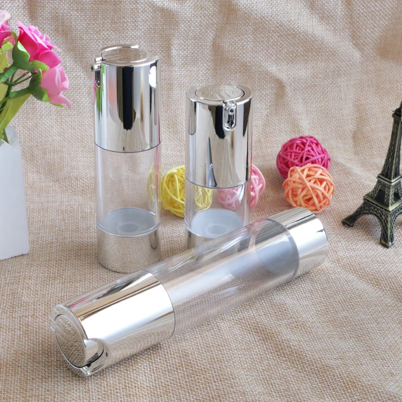 10pcs Makeup Beauty 15ml 30ml 50ml Empty Airless Vacuum Plastic Bottles Gold Silver Cosmetic Travel Liquid Refillable Bottles