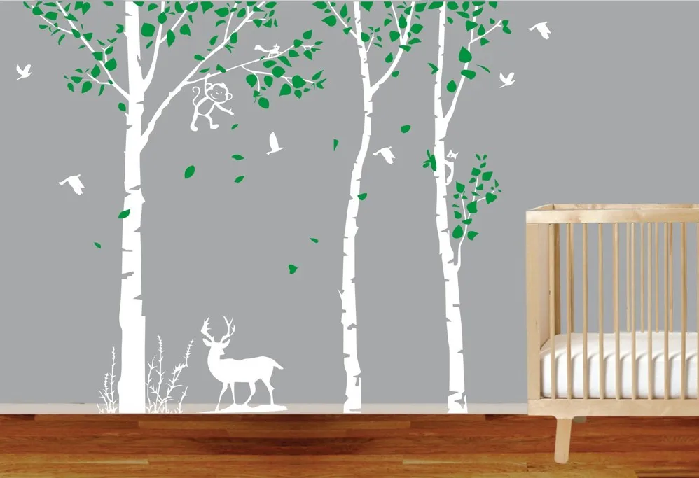 Lage Tree Branches Wall Stickers JUNGLE TREE MONKEY DEER BIRDS 1.8M Removable Wall Art Stickers Kids Vinyl Decals Mural D819