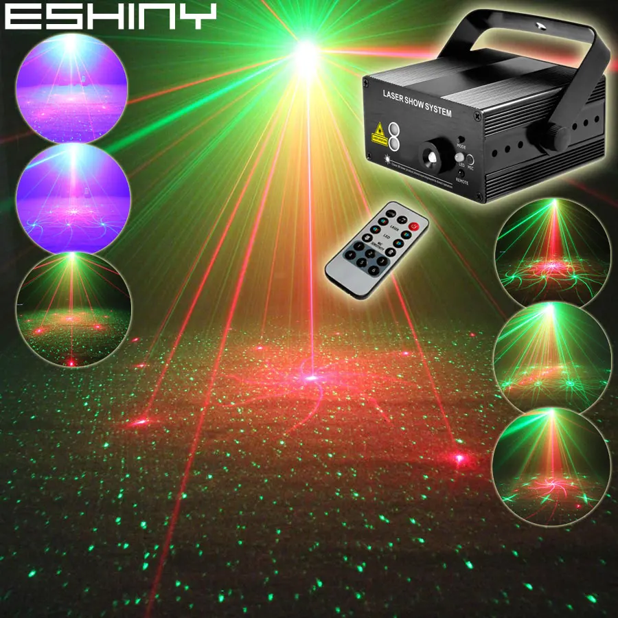 ESHINY Red Green Laser 16 Patterns Projector Blue Led Party Bar DJ lighting Light Xmas Dance Disco Party Stage Lights Show B3D3