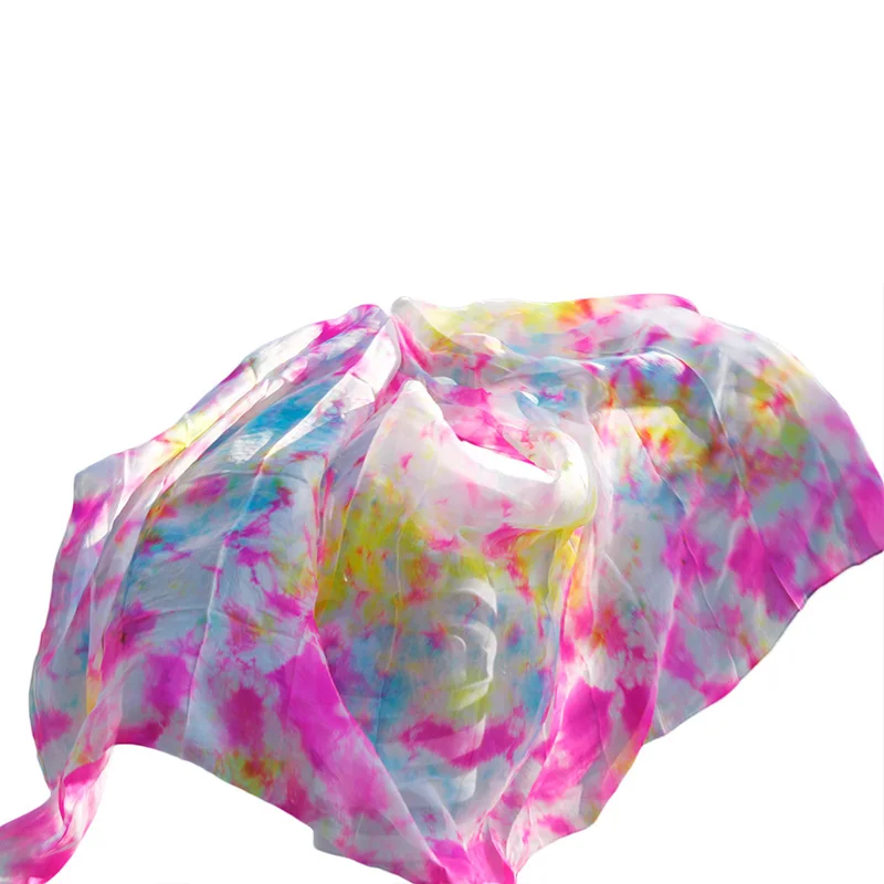 Hoge Kwaliteit Ontwerp Van 100% Zijden Buikdans De Groep Dans Dans Kleur Tie-Dye Buikdansen Sluier Mix Kleur Kan Worden Aangepast