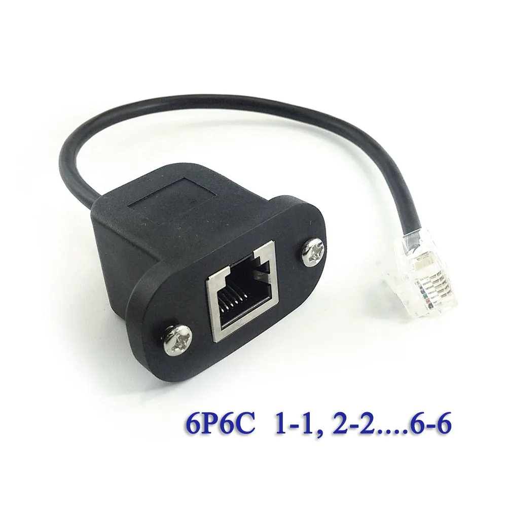 25cm rj12 6p6c telephone female socket to male adapter jumper lan network ethernet bulkhead panel mount extension cable