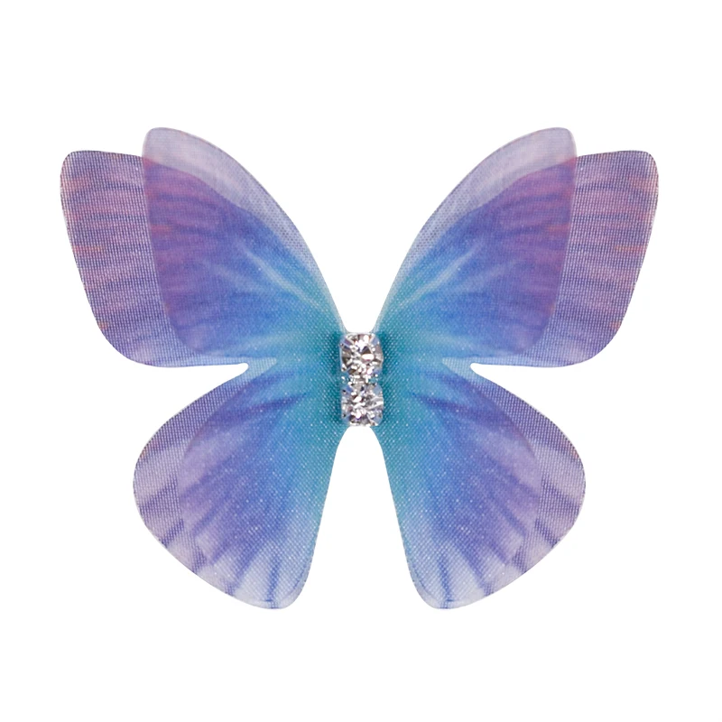 Mariposa de tul de doble capa con diamantes de imitación, accesorios para el cabello DIY, fabricación de horquilla, simulación de gasa, adornos hechos a mano