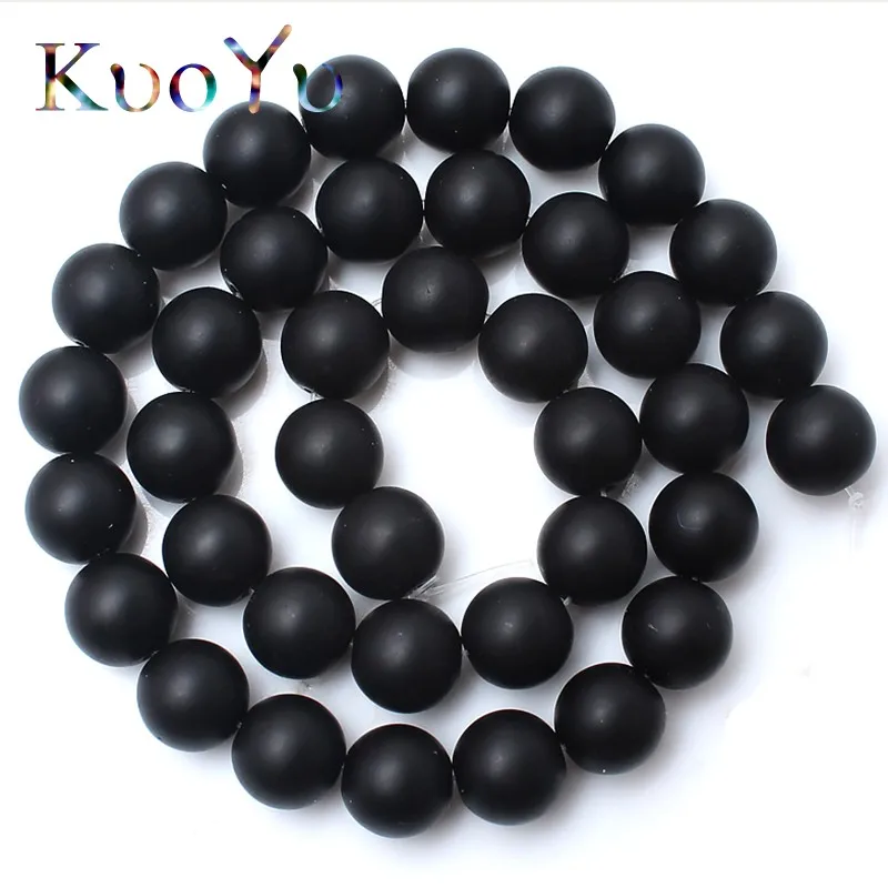 Natürliche, mattierte, mattschwarze Onyx-Achat-Perlen für die Schmuckherstellung, 15,5 Zoll, 4/6/8/10/12 mm, DIY-Armband-Halskette – Detail 7