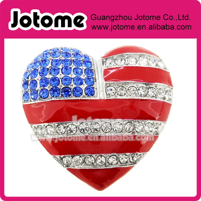 July 4th American Flag Heart Pin Brooch, Patriotic American Flag Heart Shaped Rhinestone brooch