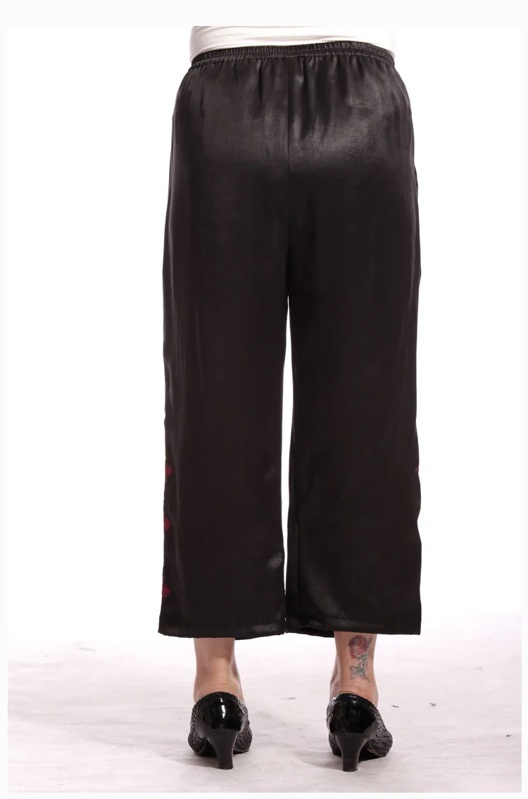 Pantalon en soie de gaze pure pour femmes, nouveauté pantalon taille élastique, poches de broderie de Canton, 8 pantalons courts pour femmes, 100%