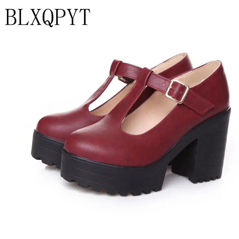 BLXQPYT Big size 34-46 Spring Autumn Women Pointed toe High Coarse Heels 9cm Party wedding shoes thick bottom pumps shoes 933-2