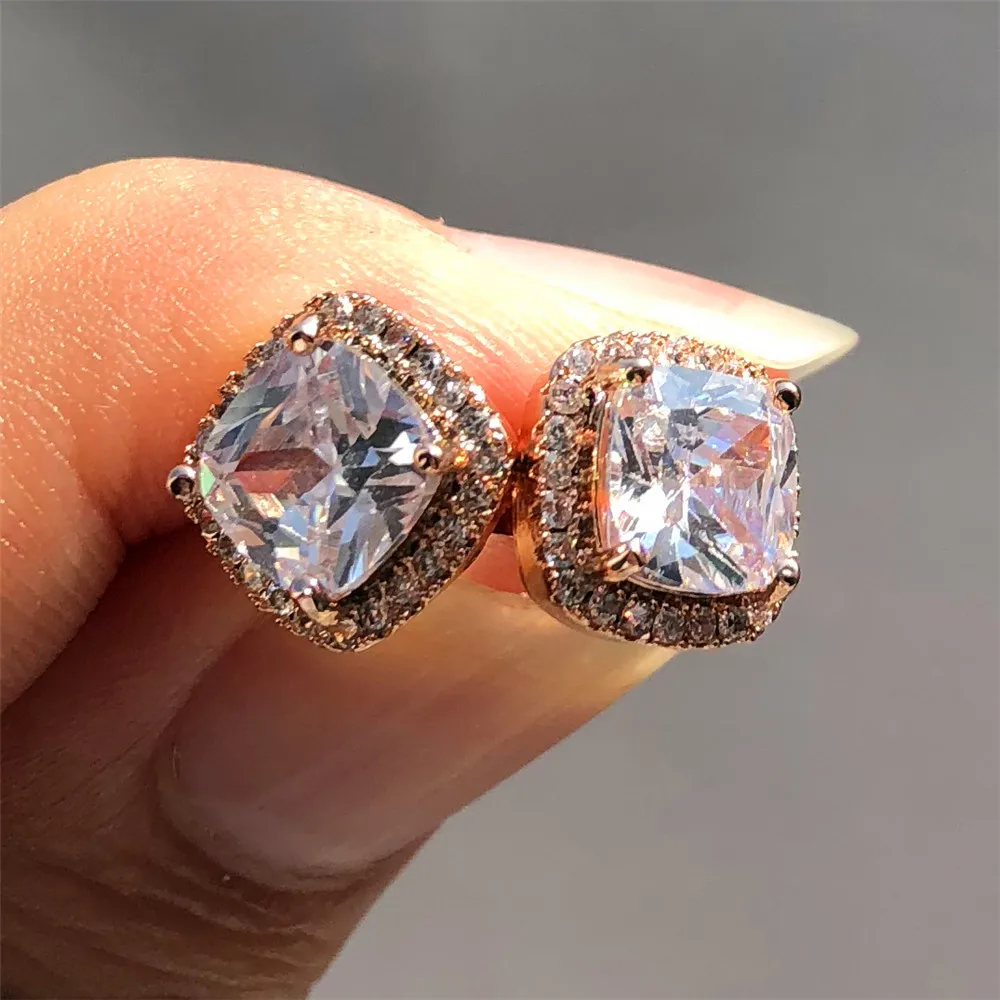 Luxury Female Yellow Pink Stone Earrings Fashion Silver Color Wedding Jewelry Vintage Double Stud Earrings For Women