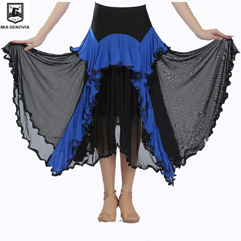 Women Irregular Dance Skirt Women's Modern Dance Ballroom Latin Tap Dancing Paso Doble Practice Costume Chiffon Skirts