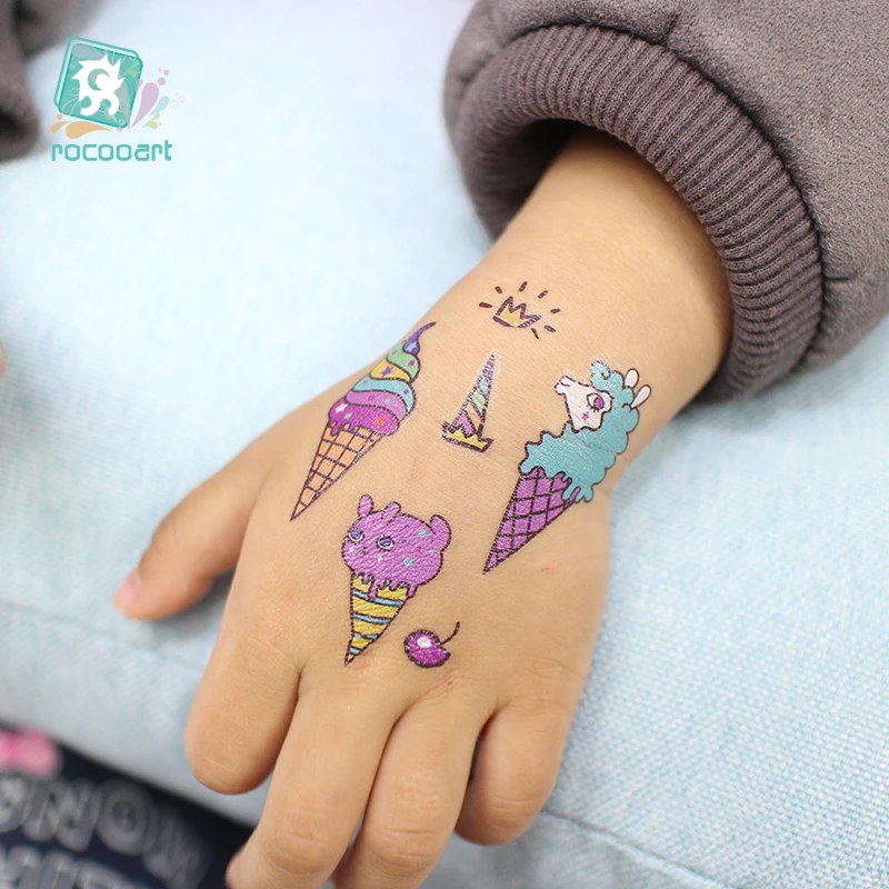 1pcs Rocooart Sweet Castle Temporary Tatto Sticker Cute Pink Candy Ice Cream Magic House Body Art Fake Taty Children