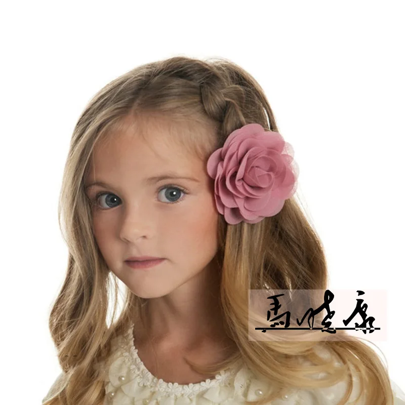 8.5cm petali di Chiffon appena nati clip di capelli di fiori di papavero arrotolati fiori di capelli in tessuto rosa per bambini accessori per capelli per ragazze