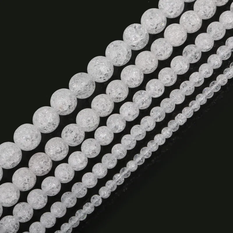 Pick Size 4 6 8 10 12mm Natural Loose Snow Cracked Round White Crystal Quartz Rock Spacer Beads For Jewelry DIY