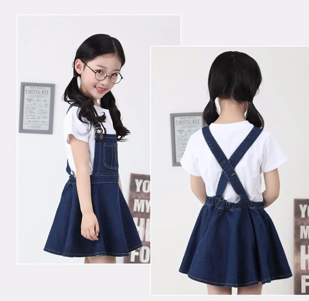 Chumhey 5-14T Summer Girls Suspender Dress Girl Denim Bib Slips Mini Dresses Overalls Kids Clothes Children Clothing