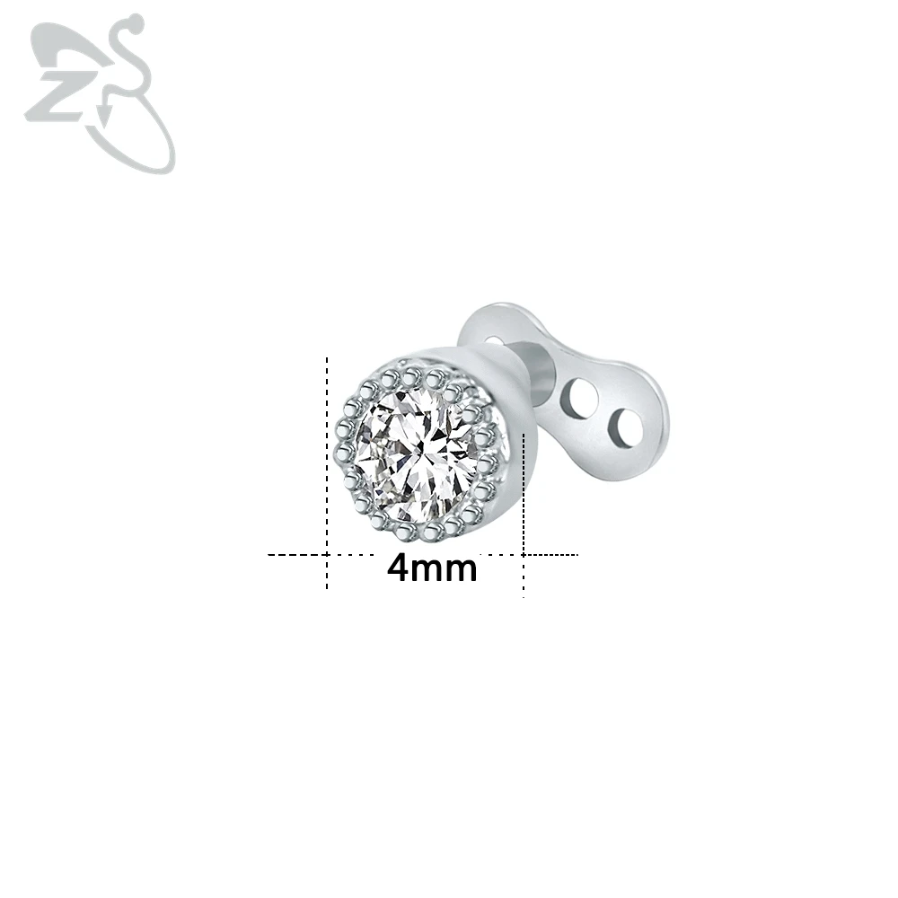 Tiny Dermal Anchor with Crystal Zircon Stone Surgical Steel Implants Mirco Dermal Piercing Surface Tops Hide It Body Jewellery