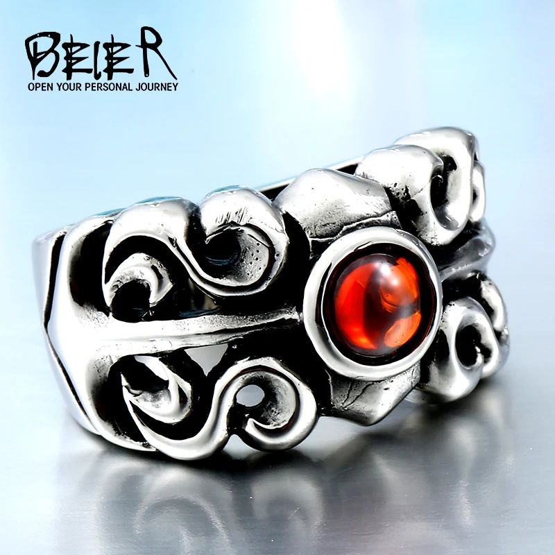 BEIER Dropshipping One Piece Vintage Friar Men\'s ring  With red Stone Fashion Jewelry  BR8082