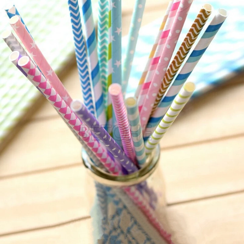 BETOHE 25pcs Colorful Striped Mixed Kids Birthday Wedding Decorative Party Decoration Event Supplies Drinking Paper Straws