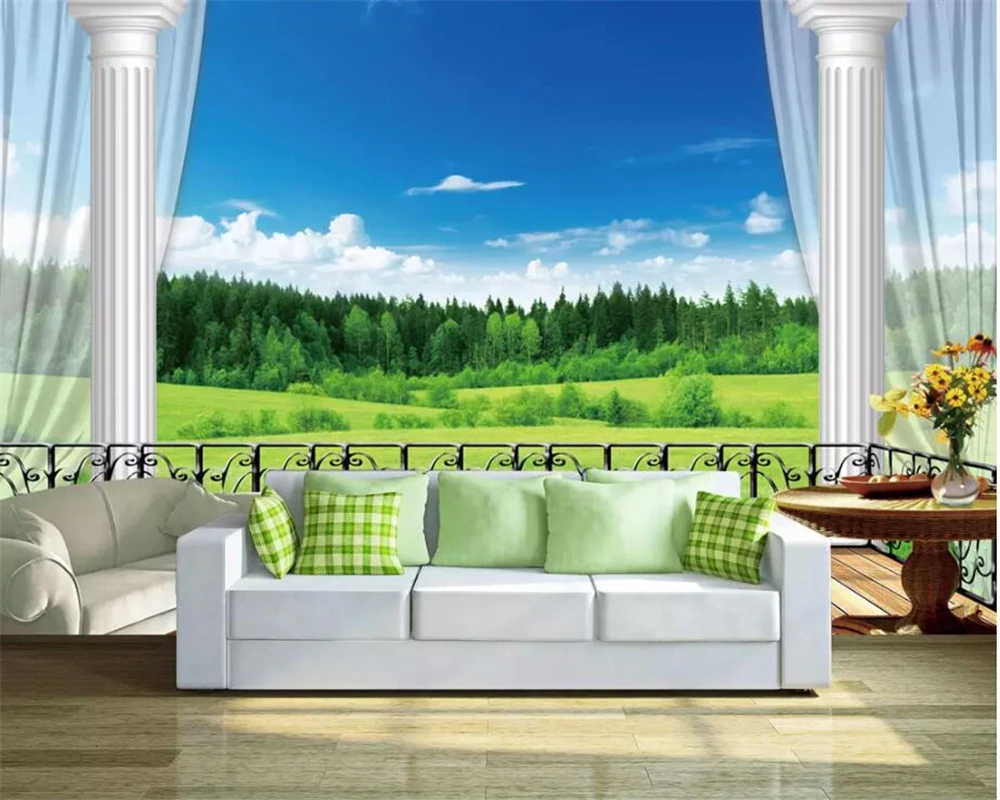 beibehang Custom wallpaper 3d papel de parede portrait murals fresh balcony grass forest TV backdrop wall paper 3d papel parede