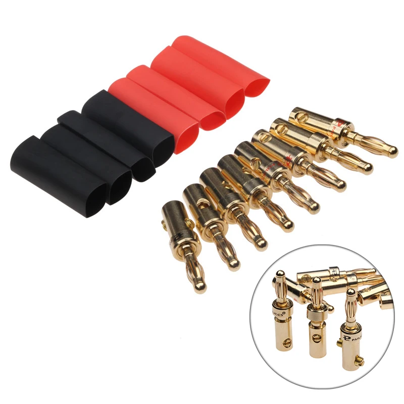 8PCS Red/Black 4.9mm Budweiser Gold-plated Audiophile Speaker Banana Musical Speaker Cable Plugs Connectors