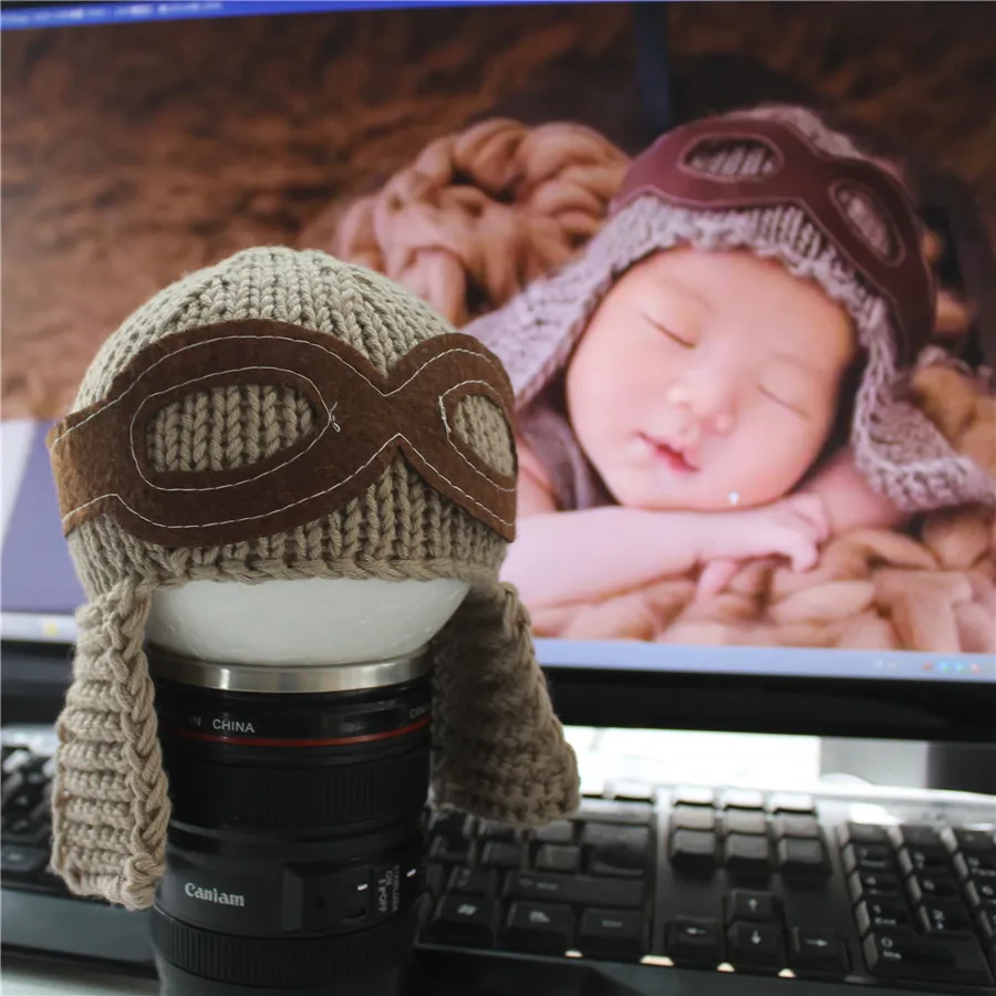 ❤️Newborn Photography Props Accessories Air Force Cap Studio Baby Boys Photo Accessory Pilot Style Knitted Hat Fotografia