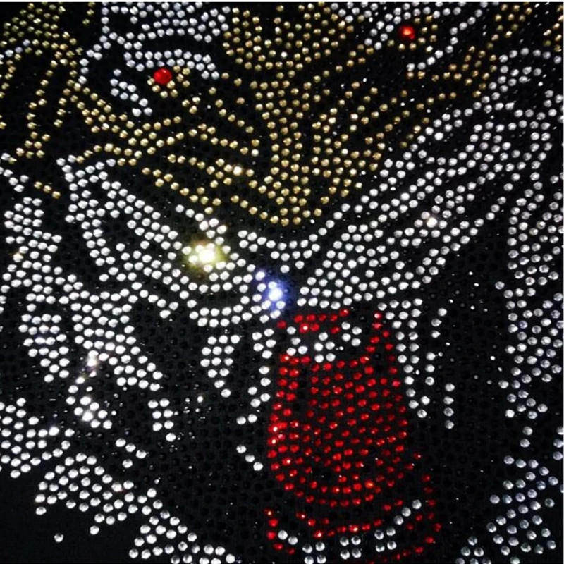 22.5*24cm testa di tigre strass motivo hot fix strass applique hot fix strass motivo ferro sulle toppe di trasferimento