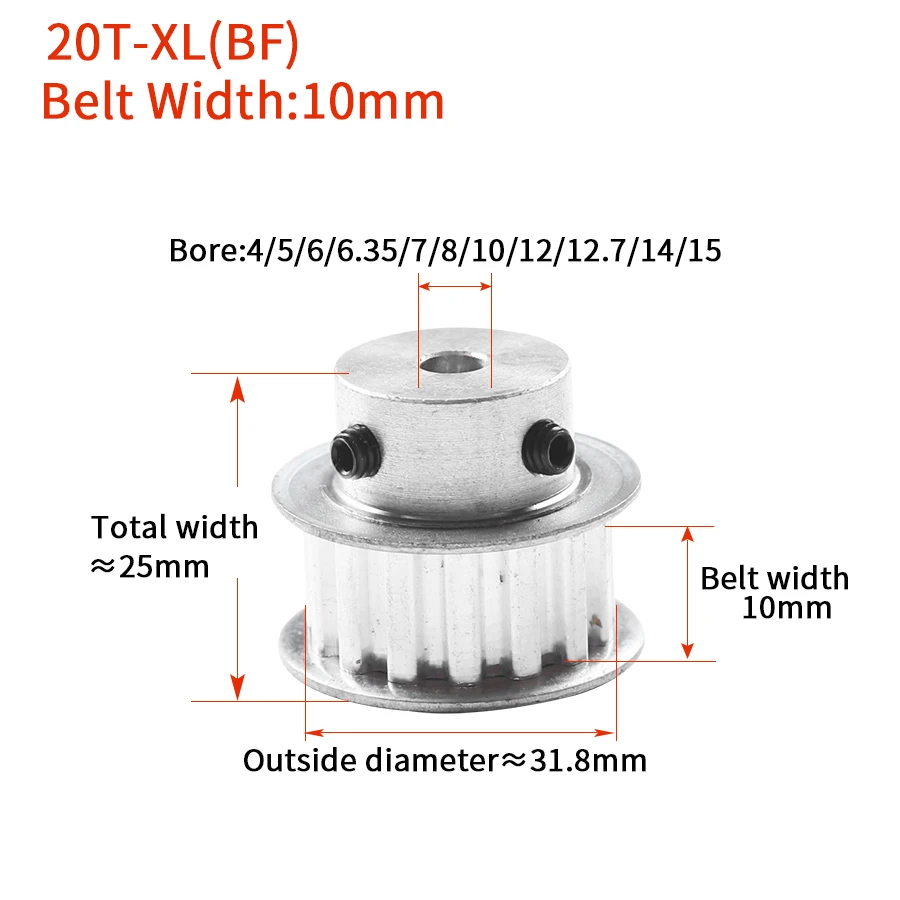 20Teeth XL Timing pulley Bore 4/5/6/6.35/8/10/12/12.7/14/15/16mm for width 10mm XL Synchronous Belt 20-XL BF Gear 5.08mm  Picth