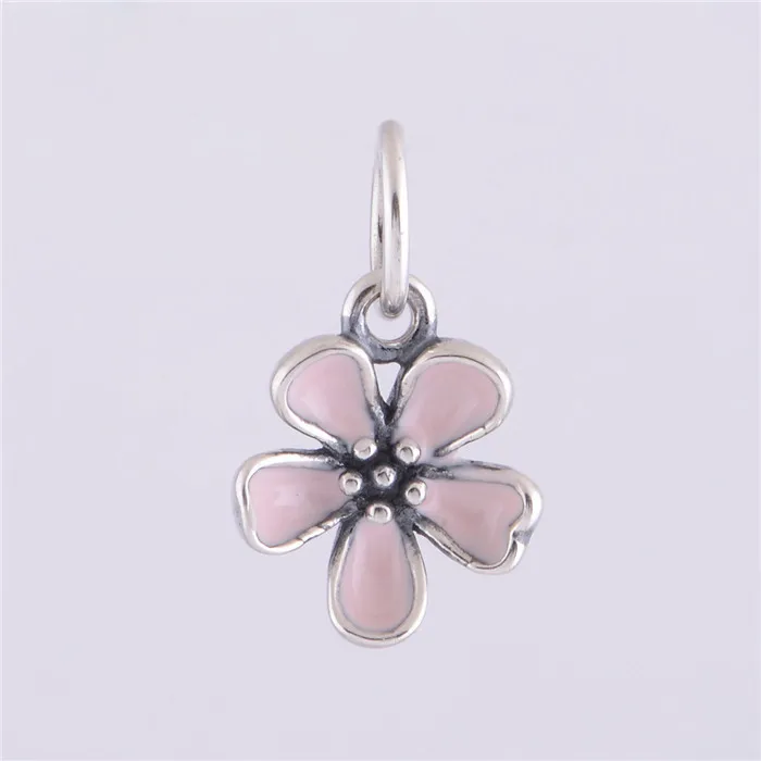 

Fit Original Pandora Bracelet Authentic 925 Sterling Silver Pink Enamel Cherry Blossom Dangle Charm Bead Jewelry LW260