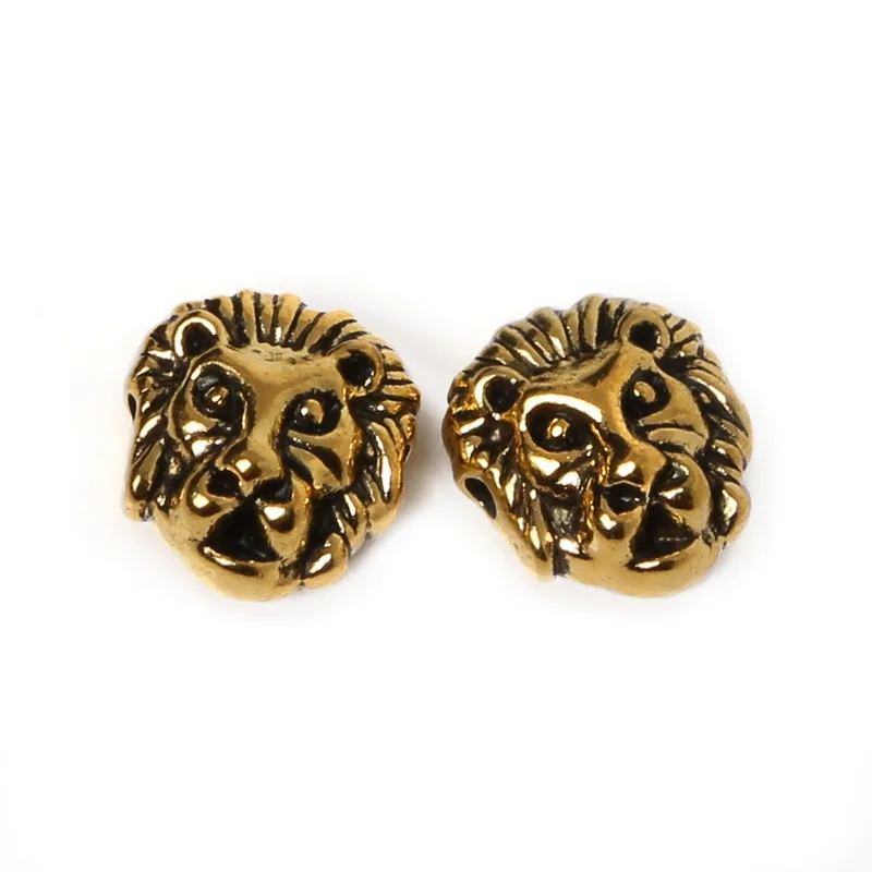 Hot- 10pcs/lot Antique Sliver Gold Color Tibetan Leo Lion Leopard Head Beads Spacer Bead Metal Charms For Jewelry Making