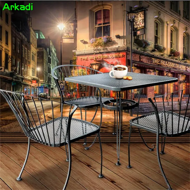 European wallpaper vintage beautiful warm lighting street corner shop bar cafe background wall home decor art painting