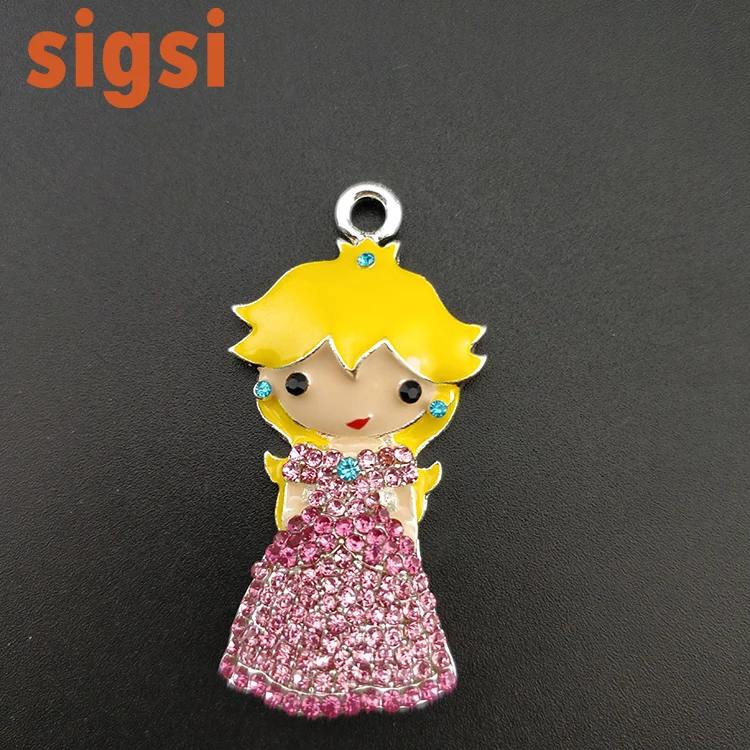 50/100pcs free shipping can customized rhinestone Peach Princess Pendant/charm for Diy chunky necklace