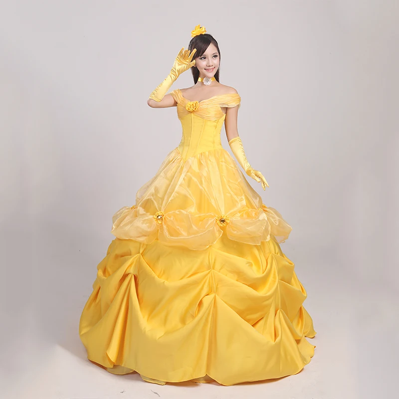 Belle Golden Fashion Costume Dress For Women Girl Party Cosplay Dress Costom Made